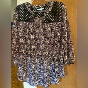 Maurices 21 1/2”PTP Sz:L Top Black Beige Elastic Waist 3/4 Balloon Sleeves